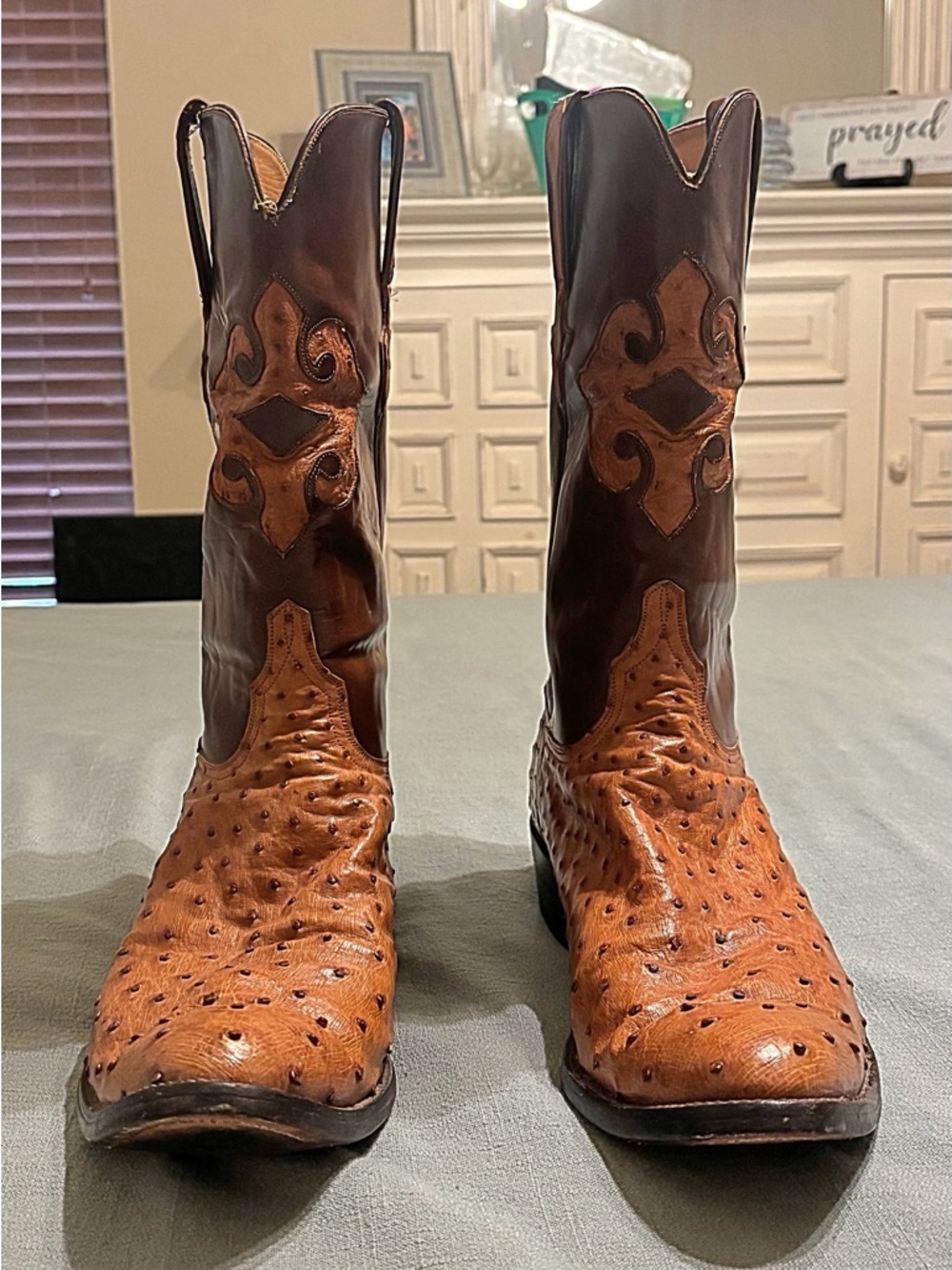 Lucchese Classics Chocolate 2003 L118863 Full Quill Ostrich Inlay Boots